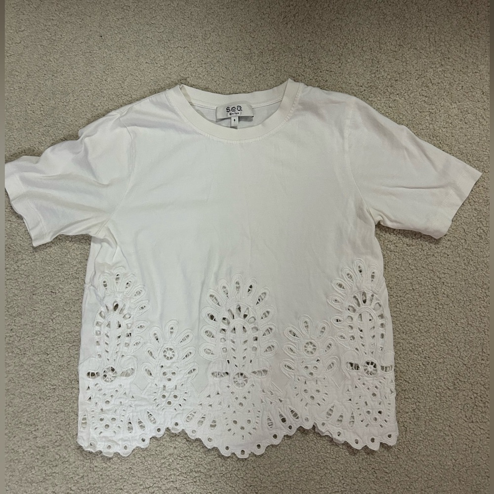 Sea New York White Eyelet Hem T-Shirt